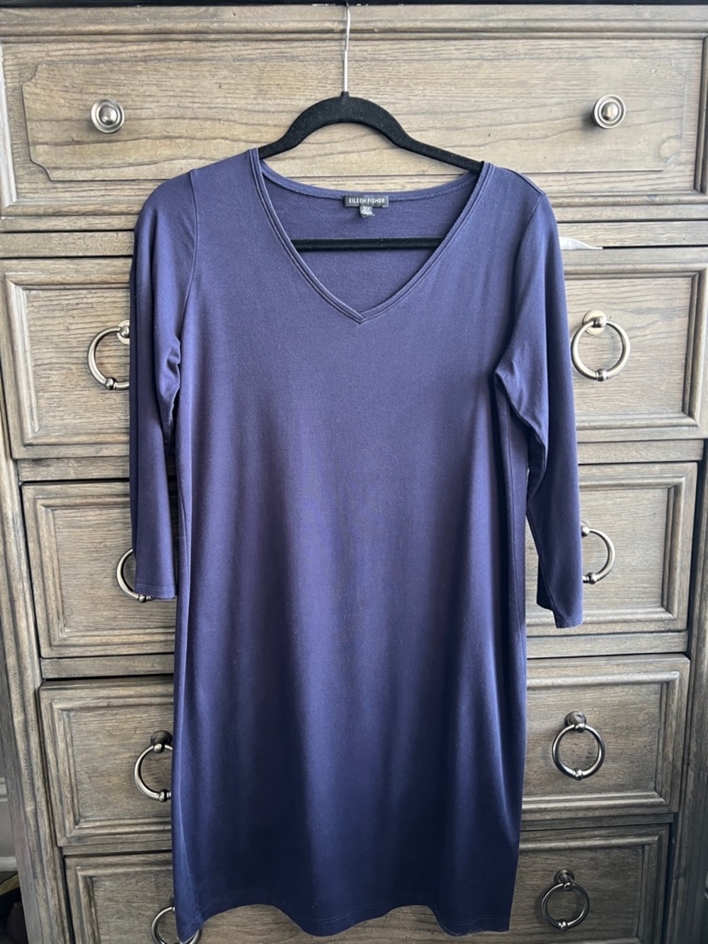 Eileen Fisher Indigo V-Neck Midi Knit Dress